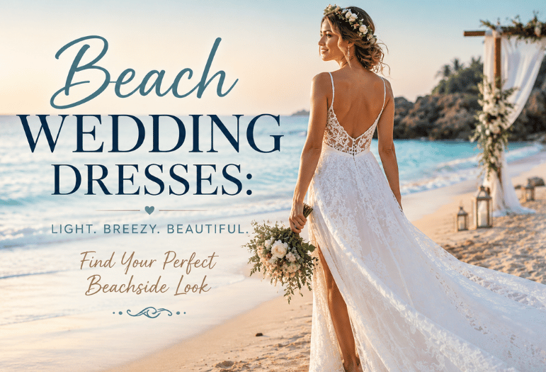 Beach Wedding Dresses: How to Choose a Beautiful Gown That Works With Sand, Heat, and Wind 
