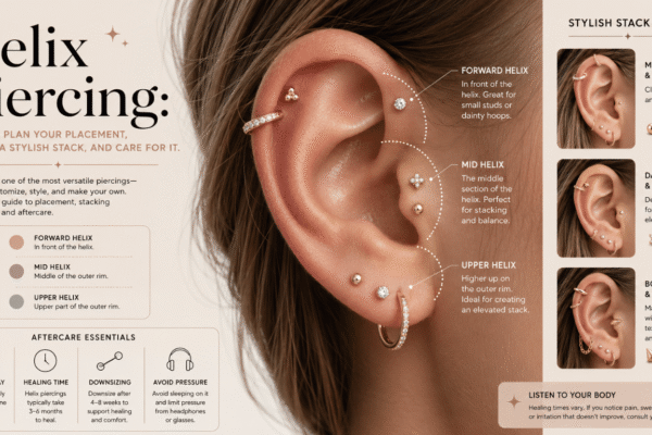Helix Piercing: How to Plan Your Placement, Create a Stylish Stack, and Care for It