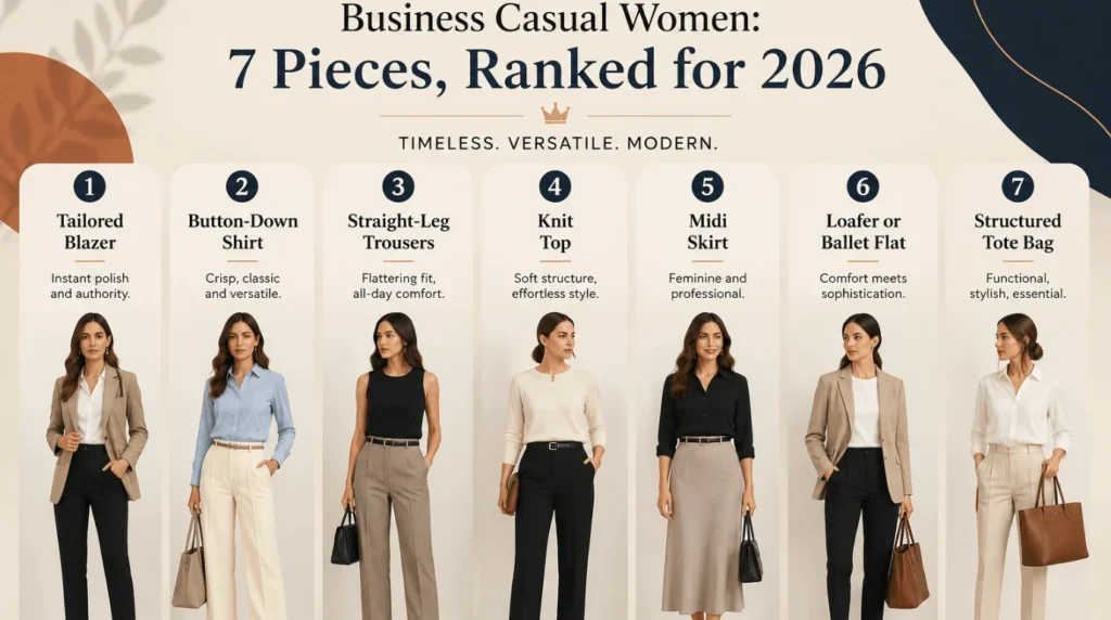 Business Casual for Women in 2026: 7 Essential Wardrobe Pieces Ranked