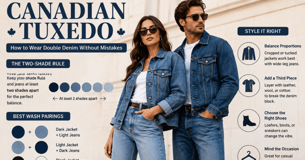 Canadian Tuxedo: How to Wear Double Denim Without Mistakes Using the Two-Shade Rule and Modern Styling Tips
