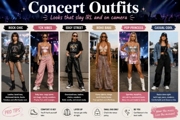 The Ultimate Concert Outfits Guide (2026): What to Wear for Every Venue, Music Genre, Weather, Season & Dress Code