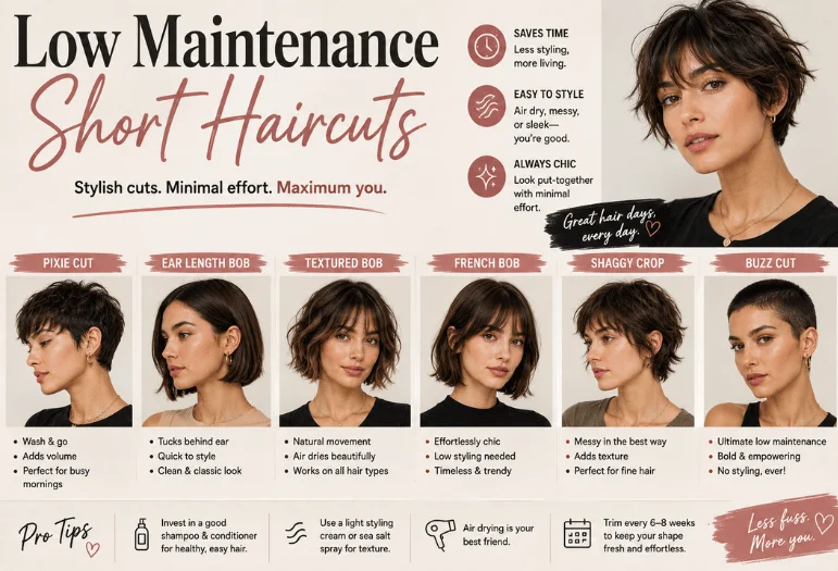 Low-Maintenance Short Haircuts: 9 Easy-Care Styles Ranked by Upkeep for Every Hair Type in 2026